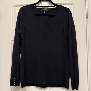 White House Black Market Black Long Sleeve V-Neck Knit Top